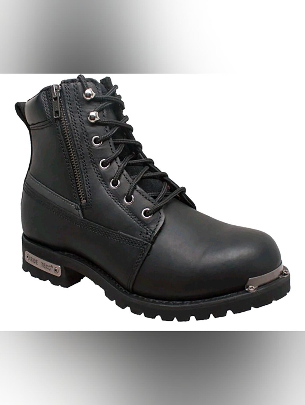 RideTecs Men's 6" Reflective Biker Lace Trim Leather Work Boots, Black NEW